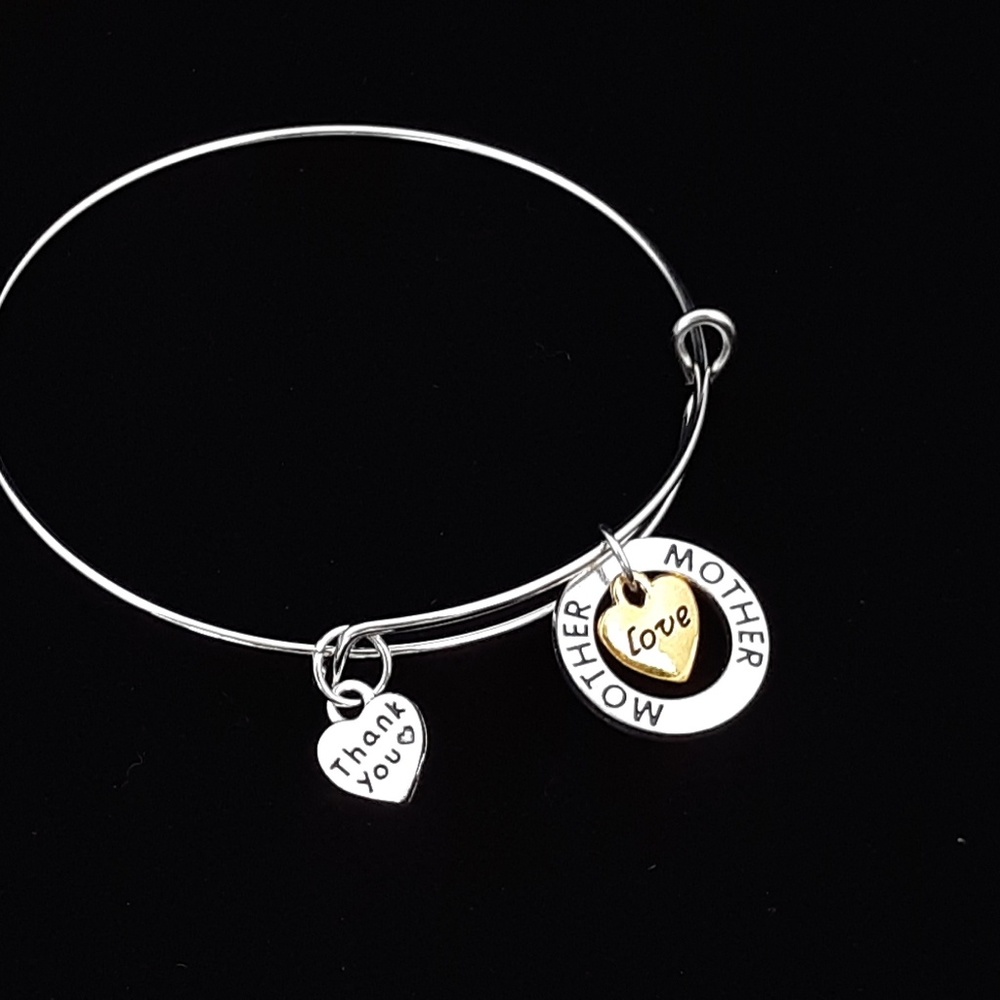 Two tone charm bangle bracelets Engraved